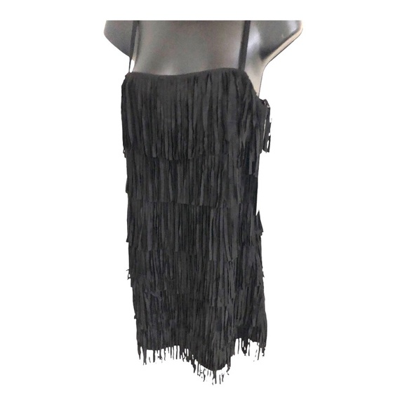 Trixxi black faux suede fringe tassel flapper style short dress size small new‎ - Picture 1 of 13
